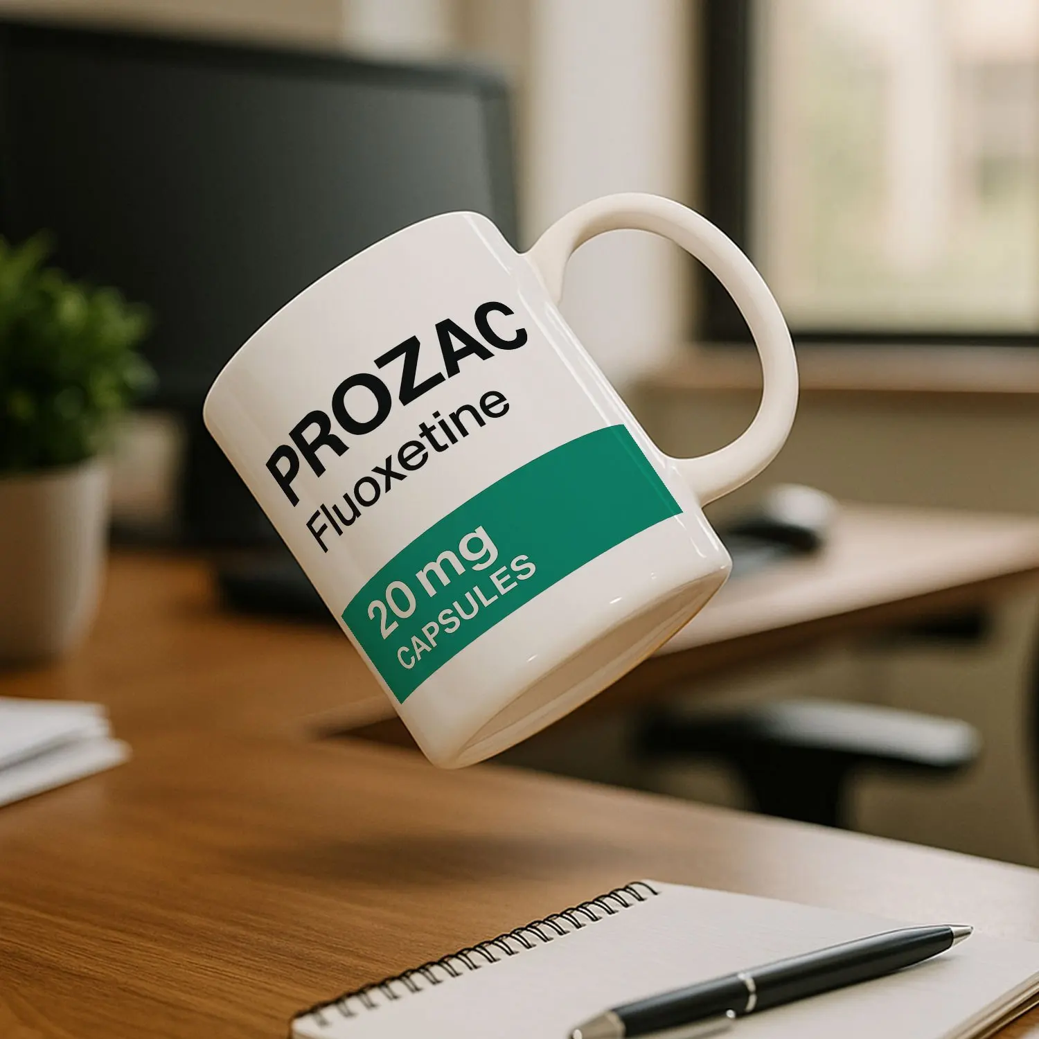 Prozac 20mg Fluoxetine Mug Green Label Tablet Cup for Mental Health Awareness Gift for Doctors Nurses Students Office Decor Birt