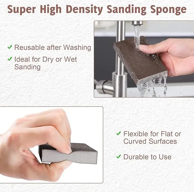 8PCS Sanding Sponge, Sanding Blocks of 60/80/120/220 Assorted Grits, Flexible & Reusable, Sandpaper Block for Wood Drywall Metal, Hand Sand Block for Wet or Dry Sanding, Flat or Curved Surfaces