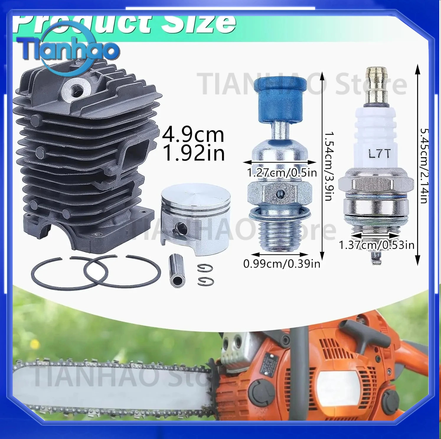 49MM Chainsaw Cylinder Piston Kit with Spark Plug and Pressure Reducing Valve for 1127 020 1216 MS390 MS290 MS310 029 039