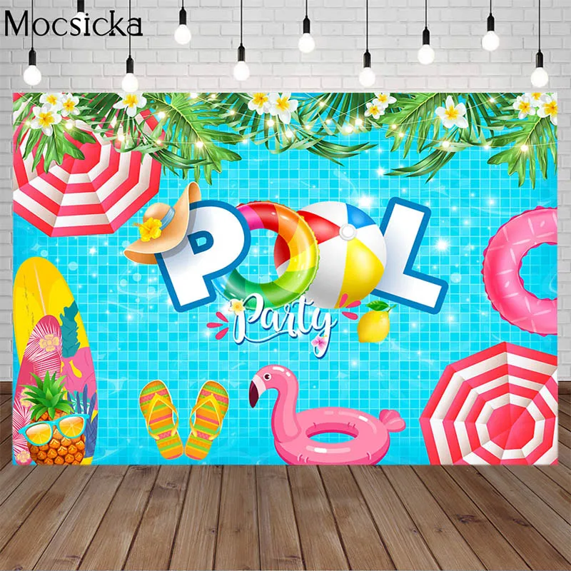 

Mocsicka Summer Pool Party Backdrops Surfboard Swimming Ring Hawaii Holiday Aloha Birthday Portrait Background Decorative Props