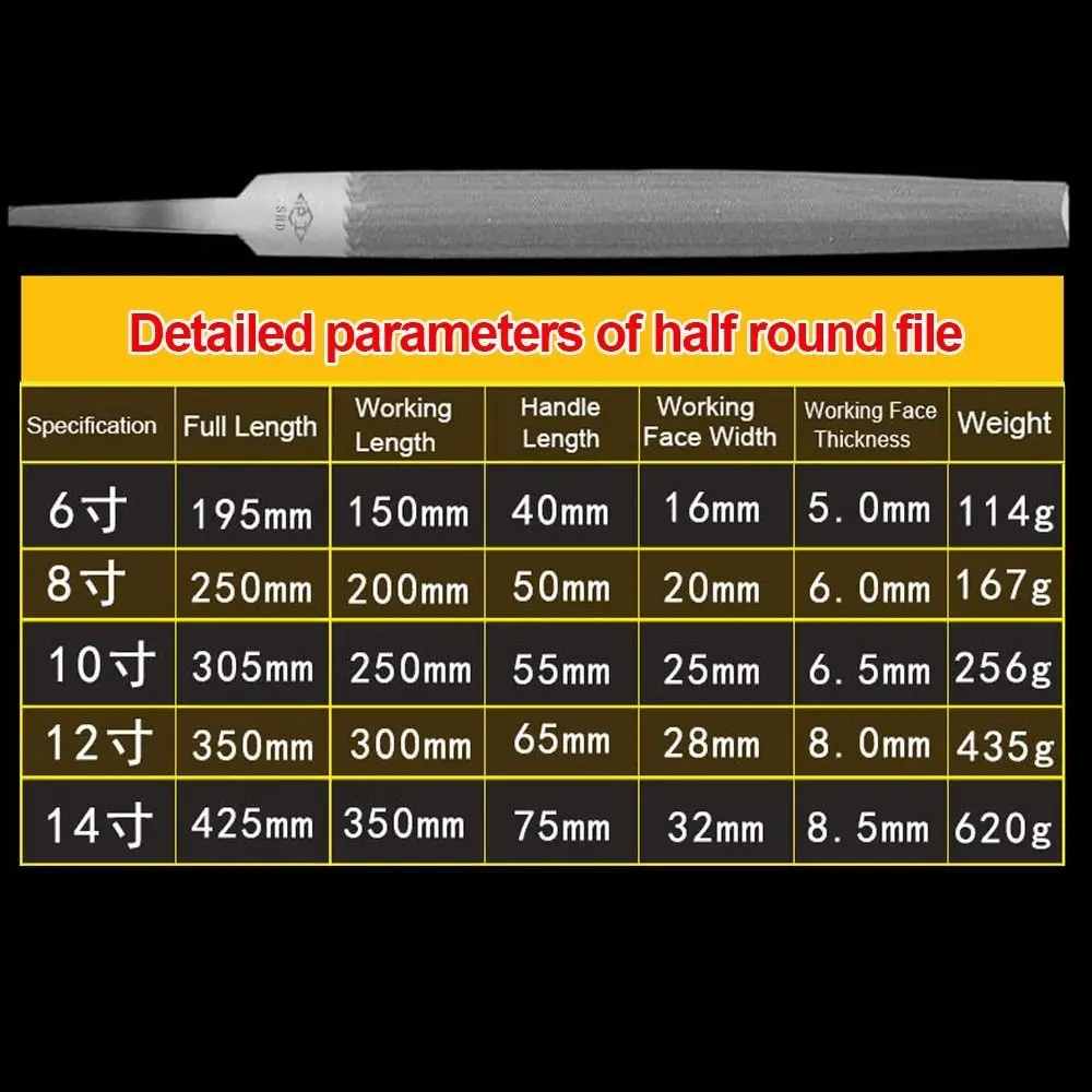 Steel Semicircle Saw File High-quality Middle Tooth 6/8/10/12/14 Inch Steel Files Semicircle Sharpening Sharpener Metal