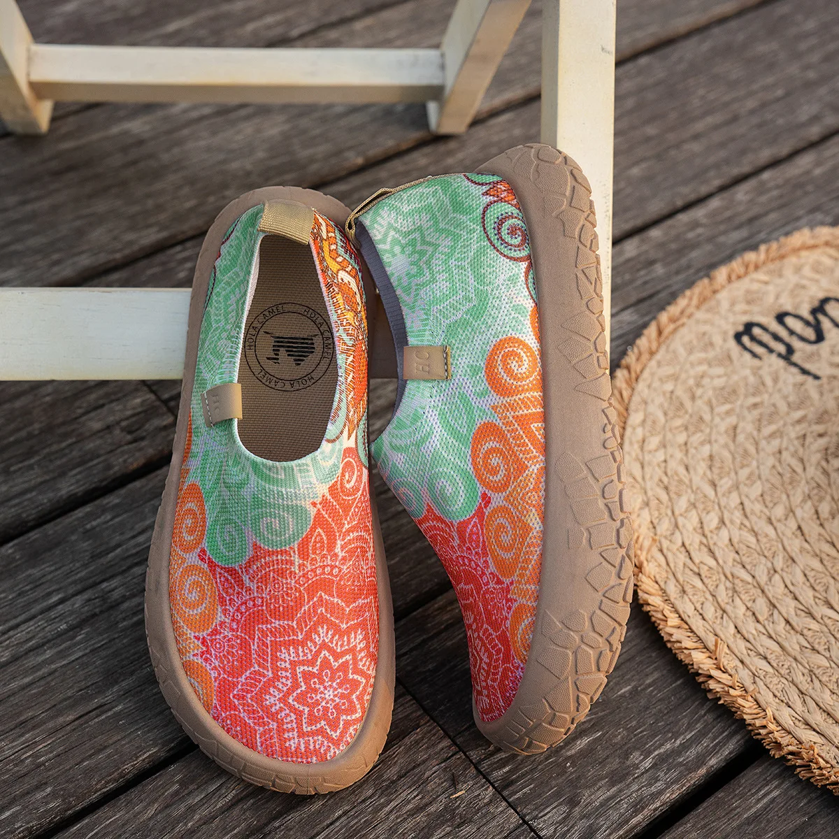 Boho-Slipper mit Blumenmuster für Damen, atmungsaktiv, rutschfest, flache Sohle, täglicher Komfort, Outdoor-Walking, Freizeitschuhe – Detail 3