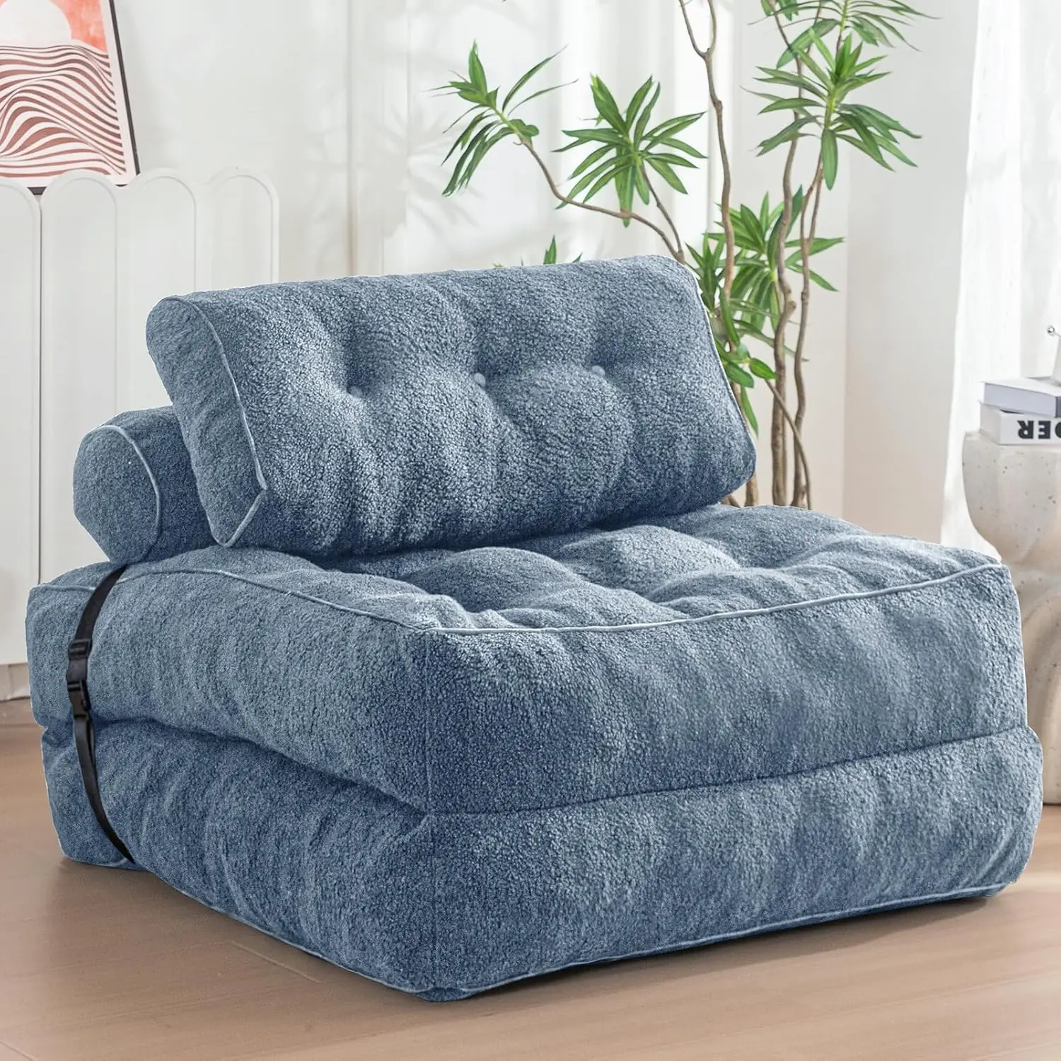 Folding Sofa Bed, Convertible Sleeper Chair with Pillow Foldable Mattress with Back Support,