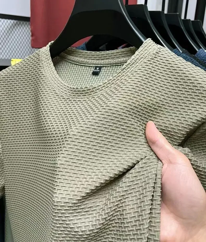 Herren High-End Eisseide Mesh T-Shirt Sommer Kurzarm Rundhals T-Shirt Mann Halbarm Dünnes Einfarbiges Sport-Oberteil – Detail 14