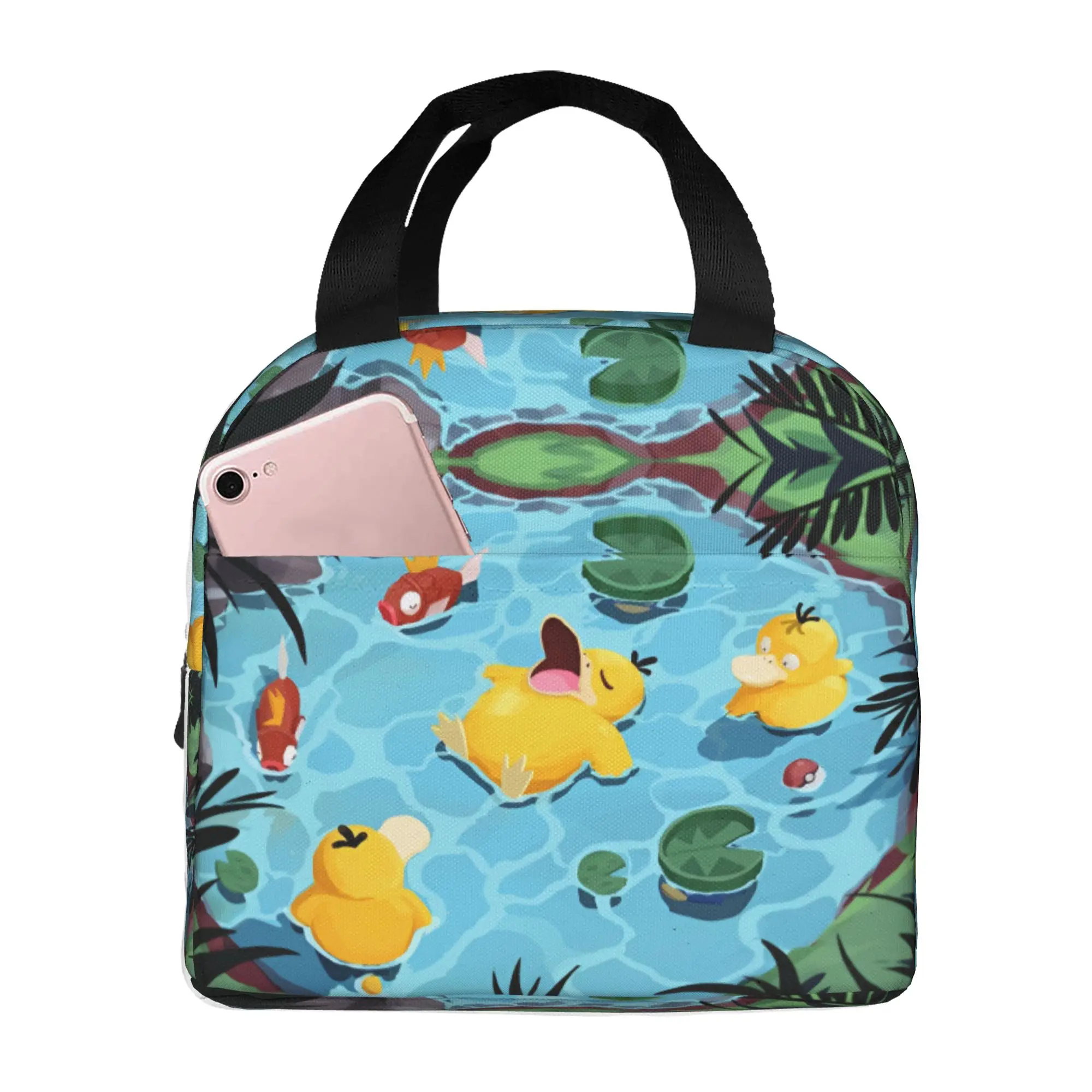 

Custom P-Psyducks Insulated Lunch Tote Bag for Women Men Cartoon Portable Cooler Thermal Bento Box Work School Travel