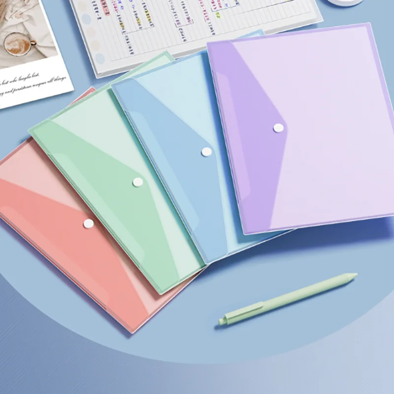 10Pcs A4 Morandi Transparent Waterproof File Bag Snap Button Document Pouch Test Paper Organizer Office School Stationery