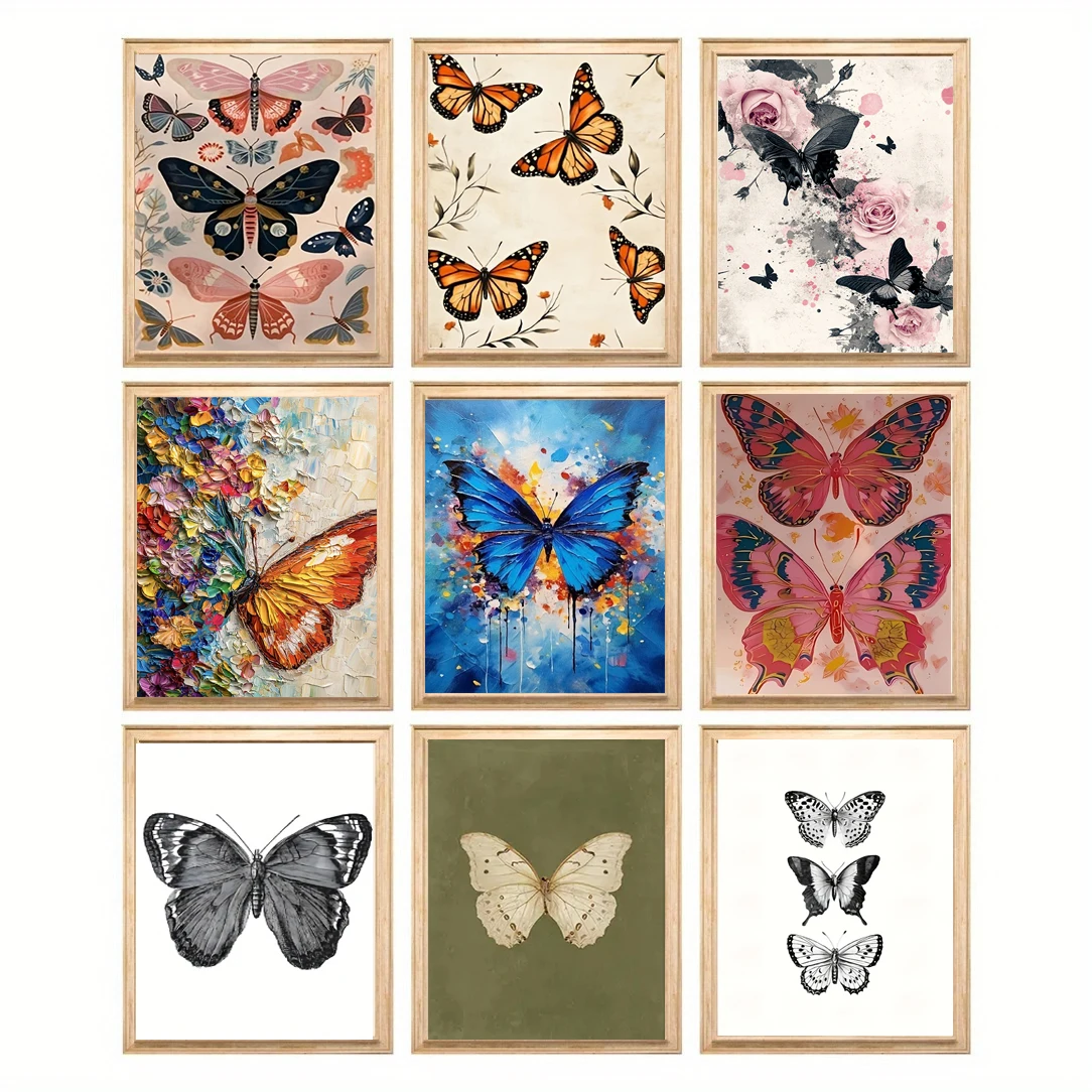 

1pc Elegant Butterfly and Floral Diamond Art, Modern Abstract Wall Decor, Room Aesthetic Decorations，Perfect Gift for Holidays