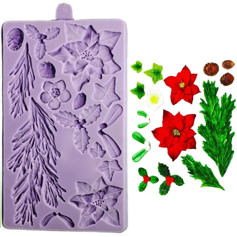 

Holly Leaves Pine Leaves Christmas Flower Silicone Fondant Mold Chocolate Sugarcraft Icing Cake Cake Topper Decor Baking Mould
