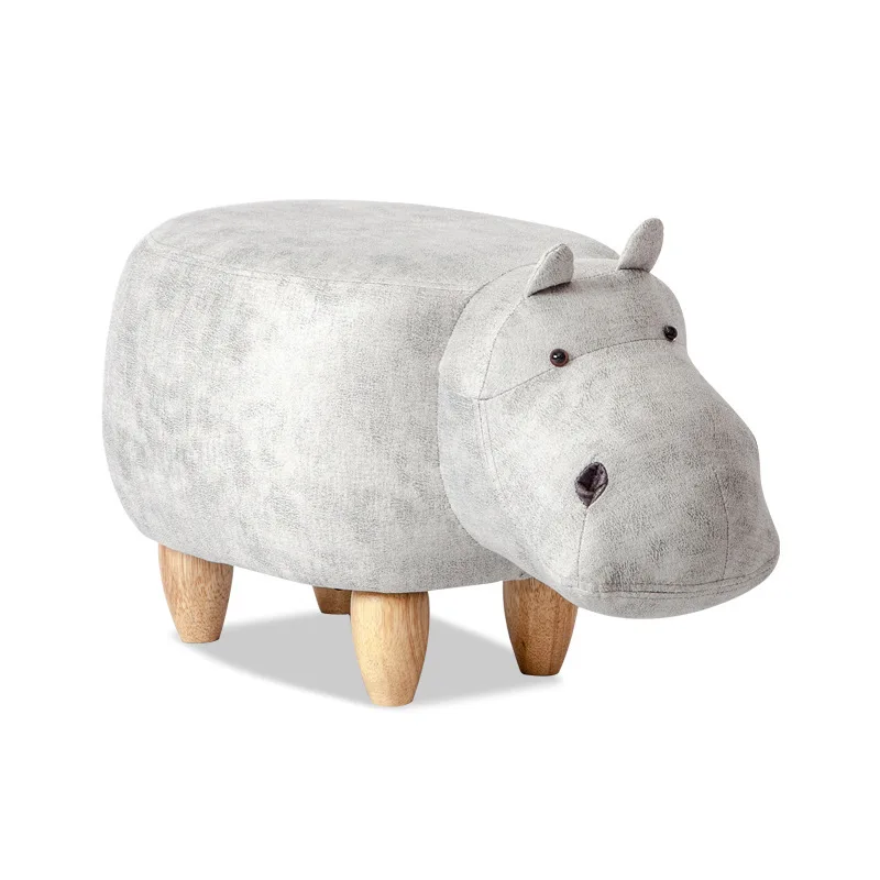 Children's creative solid wood footstool creative hippo shoe changing stool sofa