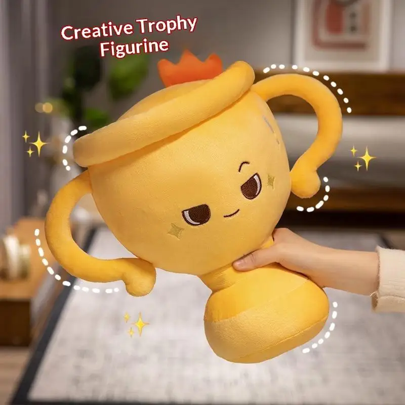 [MOA]20/28/38cm Funny Cartoon Smile Trophy Plush Toys Soft Comfy Trophy Toys Creative Home Decor Cute Game Props For Children