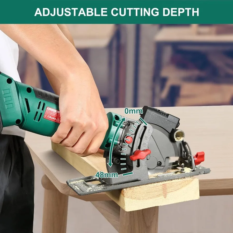 منشار دائري لاسلكي 18 فولت منشار دائري صغير مع بطارية 4.0 أمبير في الساعة 3 شفرات 41 2 49 10 3500 دورة في الدقيقة أقصى عمق القطع: 90 (48 مم)