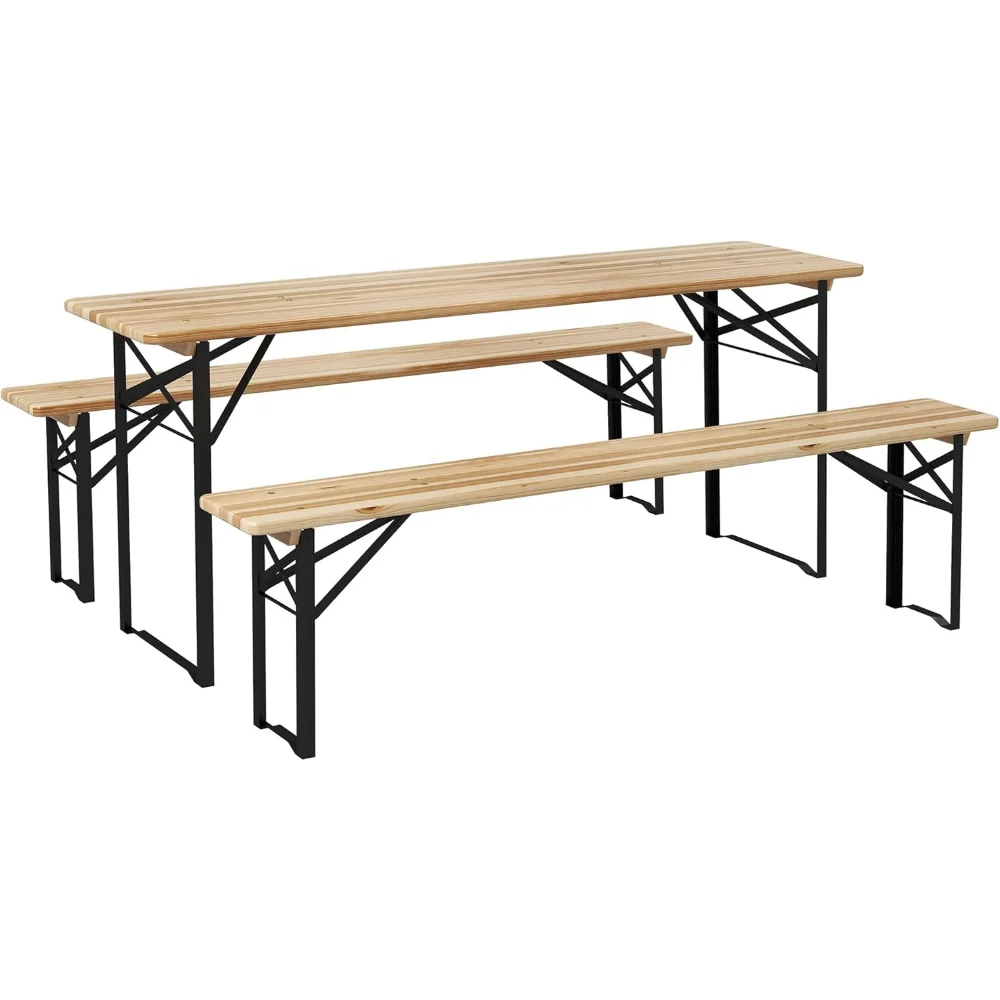 

6' Portable Picnic Table and Bench Set, Outdoor Wooden Folding Camping Dining Table Set for Patio Garden