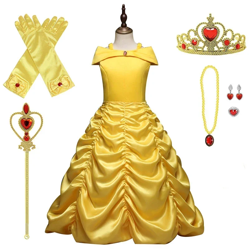 Ragazze Principessa Biancaneve Vesti per bambini Costumi con maniche a sbuffo con mantello lungo Festa di compleanno per bambini Abito fantasia 3-10 anni U