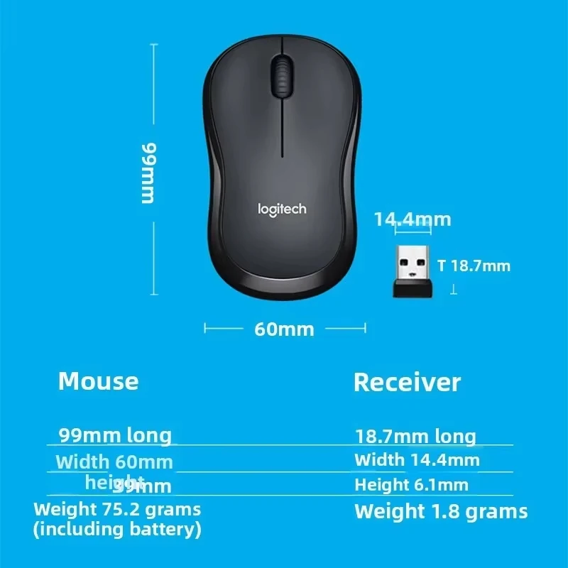 Ratón inalámbrico Logitech M185, ratón de oficina, ratón simétrico, borde negro y gris con receptor inalámbrico de 2,4G Original