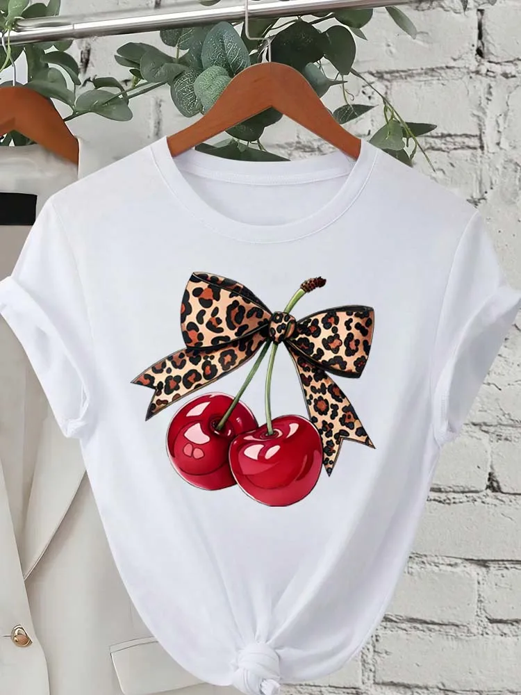 

Fashion Cherry Print Women T-Shirt Short Sleeve Crew Neck Casual Tops for Summer Spring Women's Clothing Tops Tees