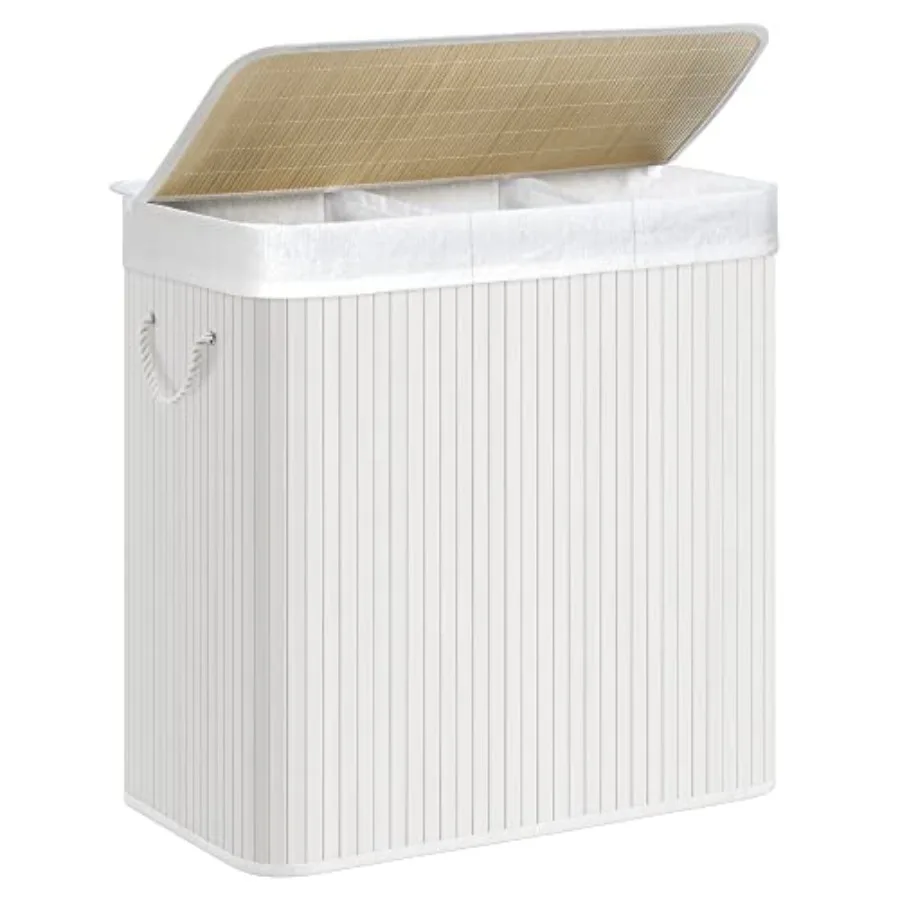 

Laundry Hamper, 39.6 Gallons 150L,3-Section Laundry Basket, Laundry Hamper with Lid, Bamboo, Foldable, Removable and Machine Wa