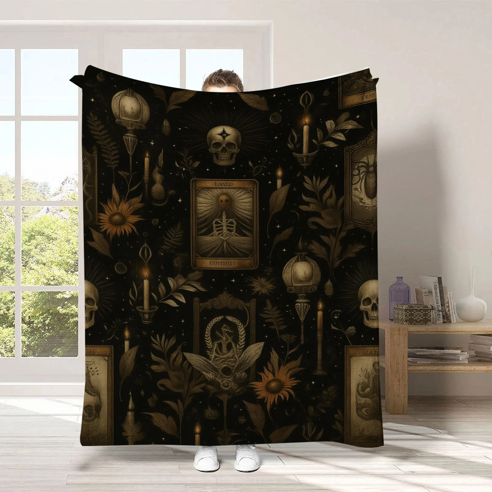 Gruselige schwarze Halloween-Flanelldecke mit Geistern, weiche Universaldecke, multifunktionale Dekorationsdecke, Weihnachtsgeschenk – Detail 10