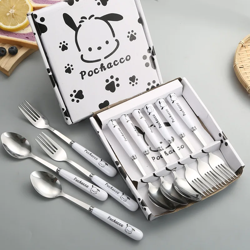 

6 Pcs Cartoon Anime Dog Stainless Steel Spoon High-end Gift Box Set Suitable for Restaurants Forks Dessert Spoons and Tableware