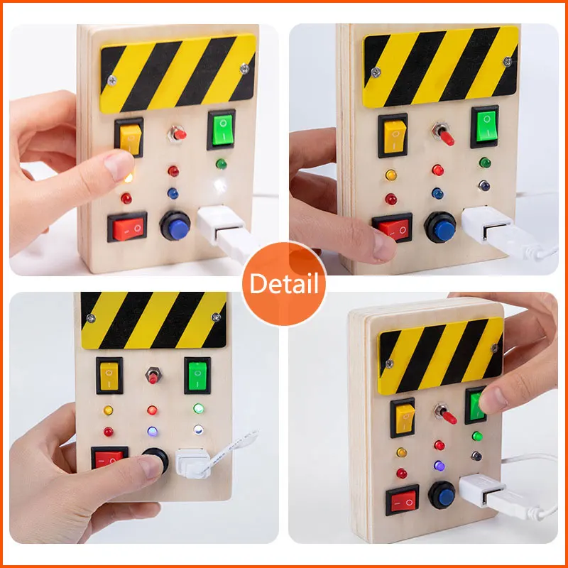 Montessori Busy Board Sensory Toys Wooden With LED Light Switch Control Board Travel Activities Children Games For 2-4 Years Old