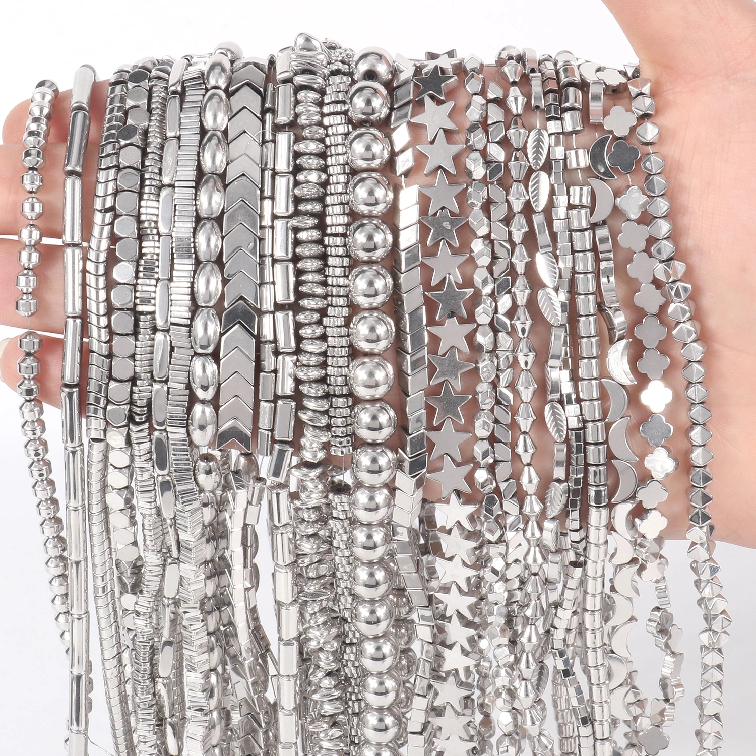 Natural Silver Color Hematite Stone Cylinder Irregular Loose Round Beads For DIY Jewelry Making Bracelet Earring Accessories