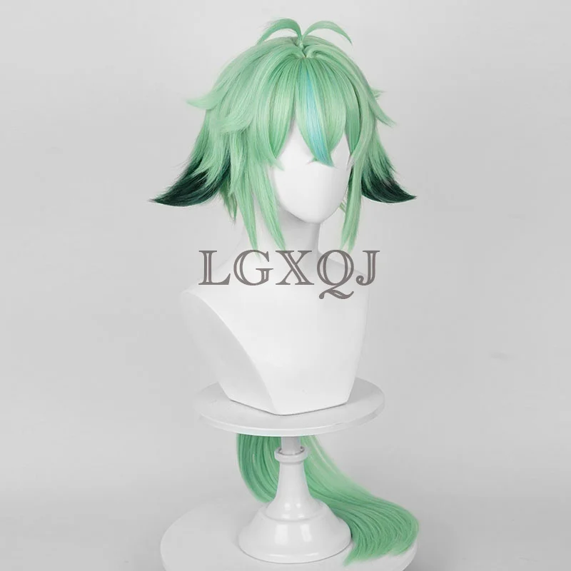 Peluca de cuero cabelludo para Cosplay, pelo sintético resistente al calor, 85cm, verde, Anime