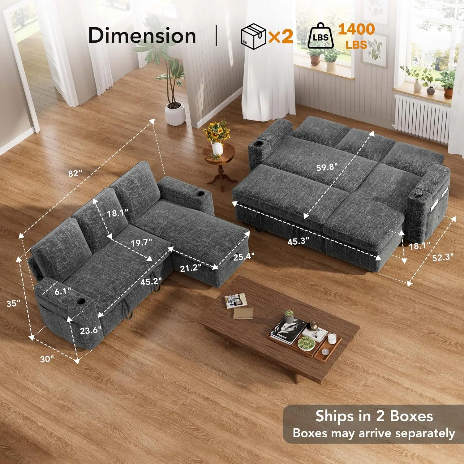 Chenille Sleeper Sofa Bed, 82