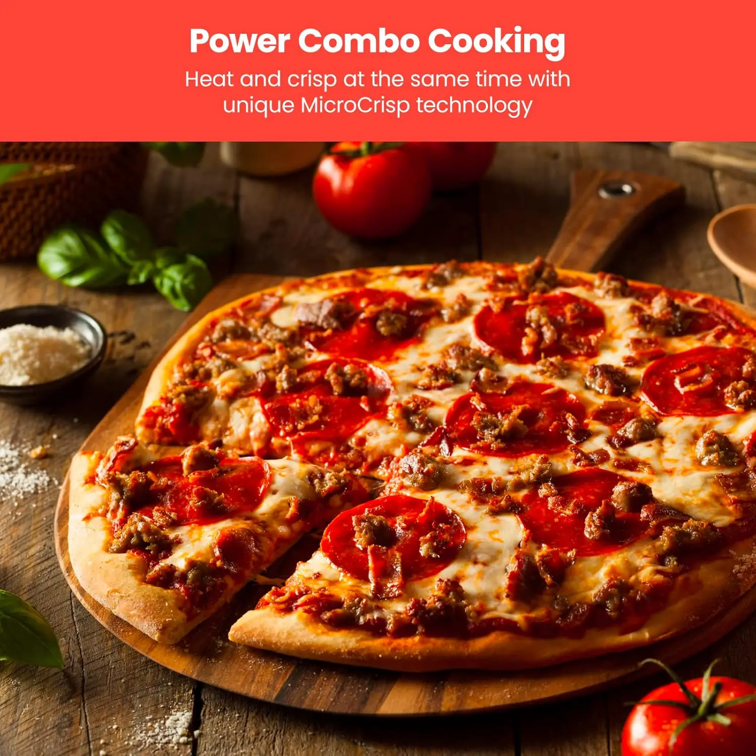 Digital Microwave Oven, Unique "Cook & Crisp" Power Combo, 1.0 Cu Ft, Dual-Cook 1000W Microwave + 1500W Crisper, 6 Touch Presets