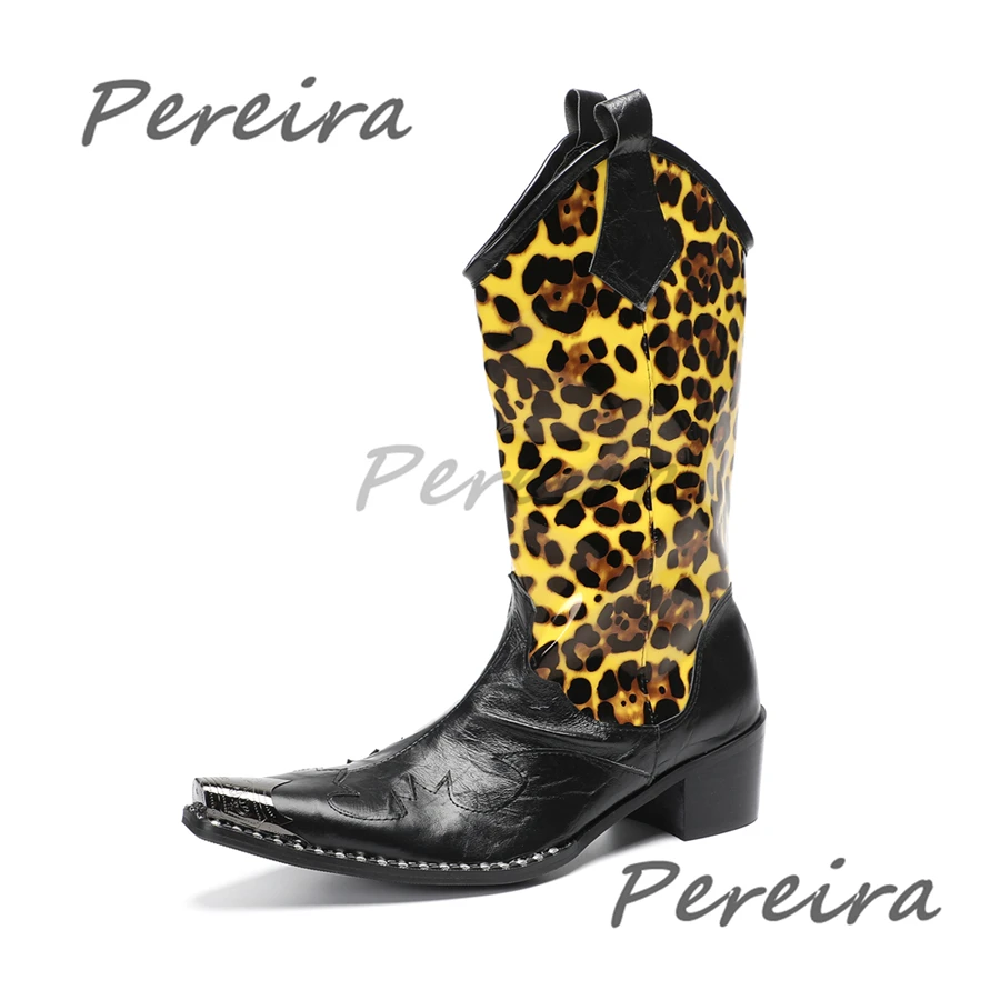 Autumn Winter New Retro Leopard Print Chelsea Boots British Style Genuine Leather High Top Boots Trendy Handmade Men's Shoes