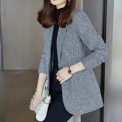 Frühling mode pailletten hahnentritt Frau Anzug neue frühjahr verdickung casual jacke blazer frauen tweed chaqueta de mujer