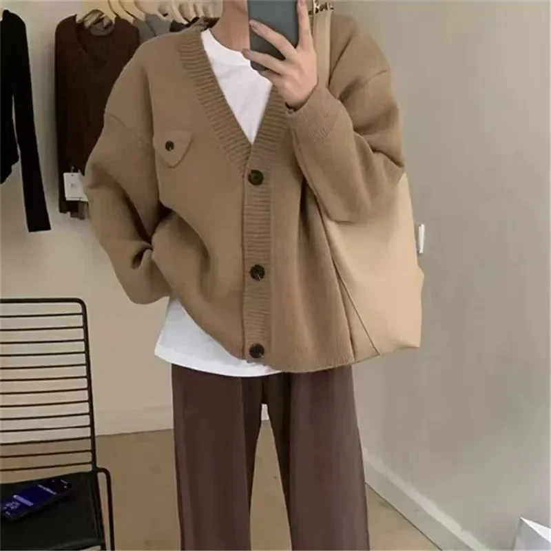 

V-neck Single-breasted Knitted Cardigan Women's Solid Color Sweater Women's Jacket Autumn and Winter New Design Sense Lazy Style