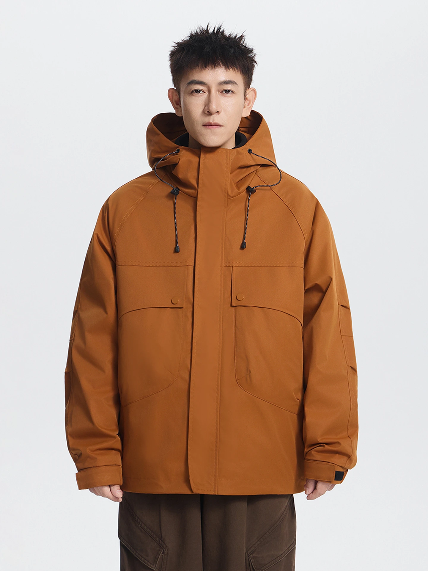 

Мужская демисезонная куртка в стиле полуретро, однотонная, с капюшоном, свободного кроя, универсальная, молодежная, из полиэстера, на молнии