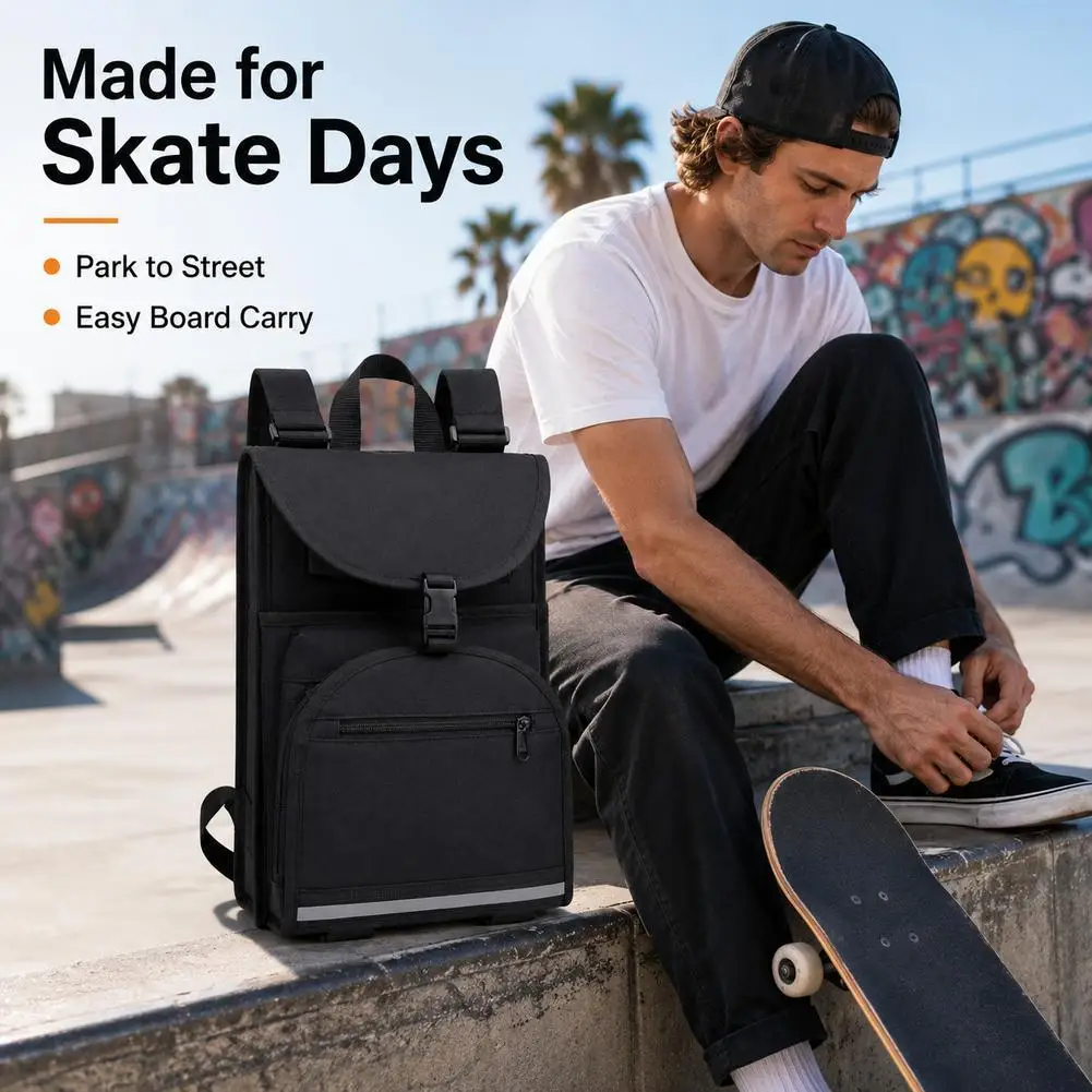 Skateboard Backpack Travel Carrier Bag for Longboard Electric Skateboard Foldable Design Adjustable Straps for Street Skating