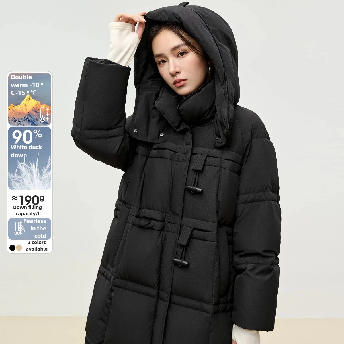 SENTUBILA フード付きダウンジャケット レディース 2025 冬 ルーズフィット ロングダウンコート ソリッド カジュアル シンプル 通勤 女性 アウター W44Y56083