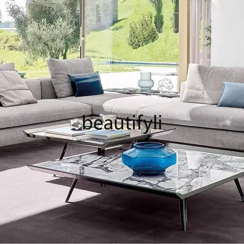

A16 Italian minimalist coffee table light luxury living room hotel natural luxury stone marble square coffee table combination