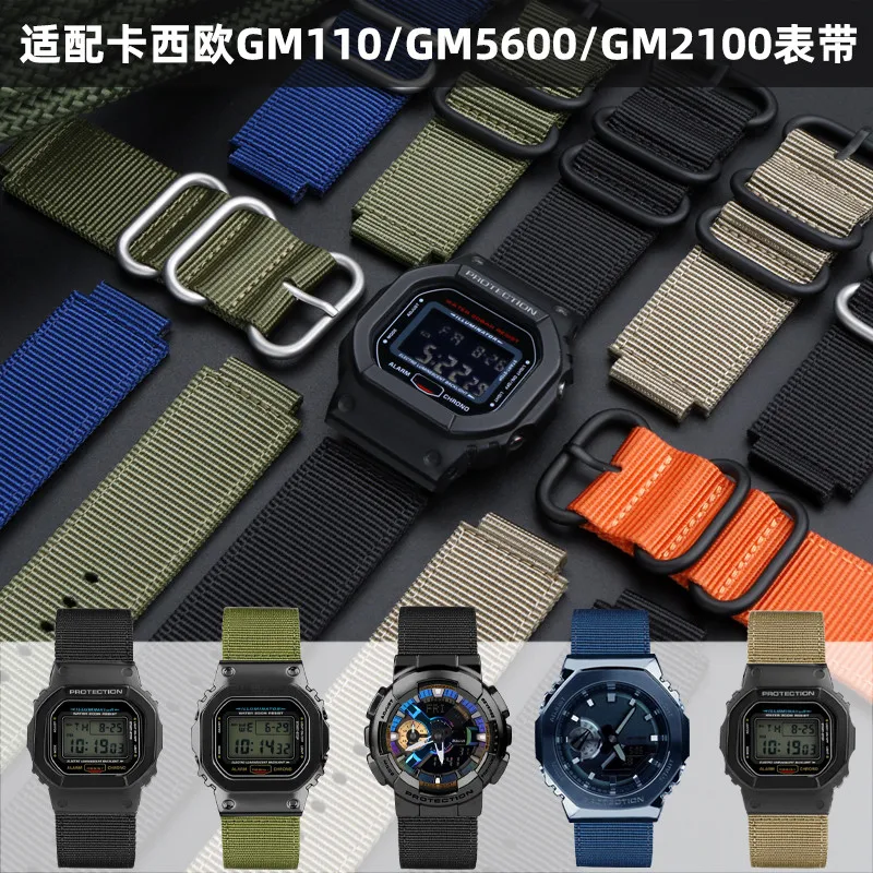 For Casio G-SHOCK Nylon Strap DW5600 GW6900 DW-5600 GW-B5600 GA-110 GM-5600 GA2100 GM110 small steel gun Men\'s canvas watchband