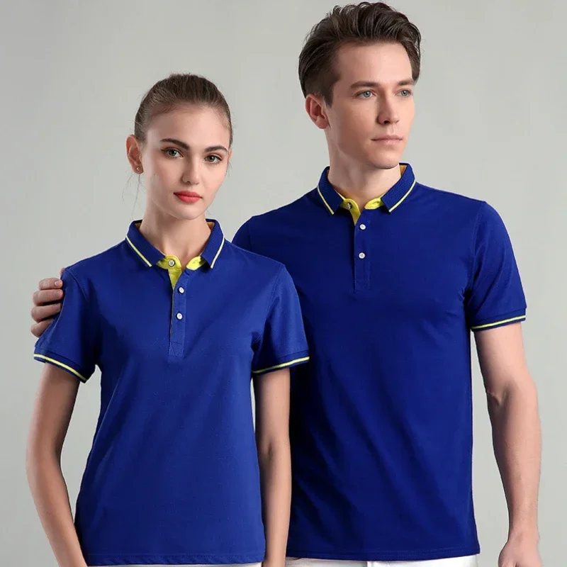 Camisas de trabalho bordadas masculinas e femininas, Camisetas polo de manga curta com colarinho, Logotipo empresarial personalizado