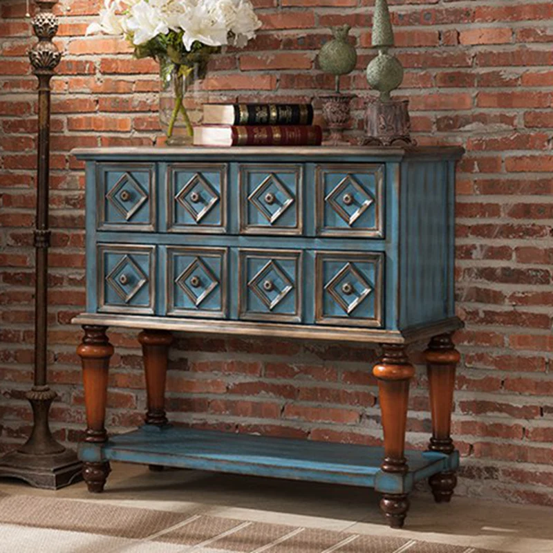 

European-style end view American-style rural entrance side platform entrance drawer table antique and old soli
