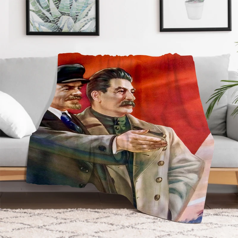 Manta de retrato de Lenin Joseph Stalin ruso, mantas de cama doble, mantas peludas de invierno, sofá de tiro cálido, esponjoso, suave, decorativo