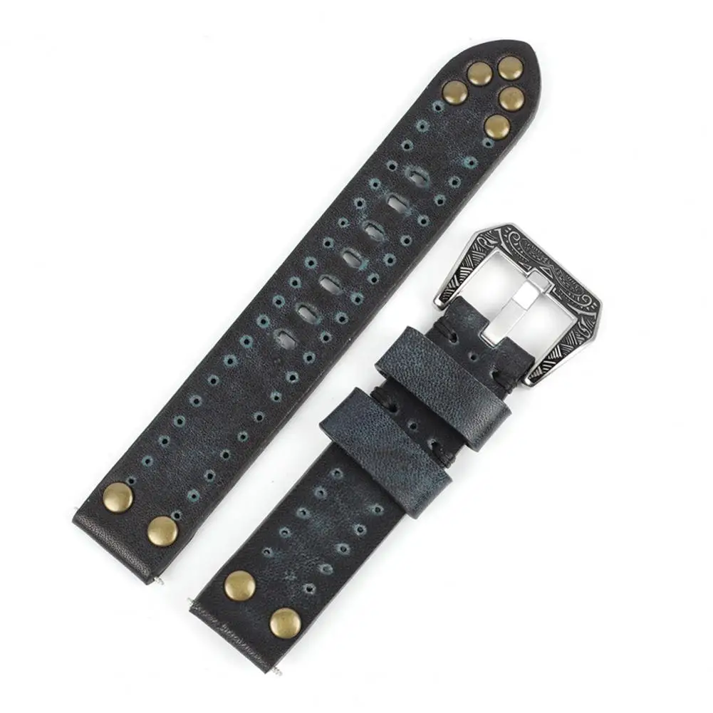 Watch Band Vintage Comfortable Engraved Buckle Faux Leather Belt Wrist Strap Replacement Quick Release Watchband