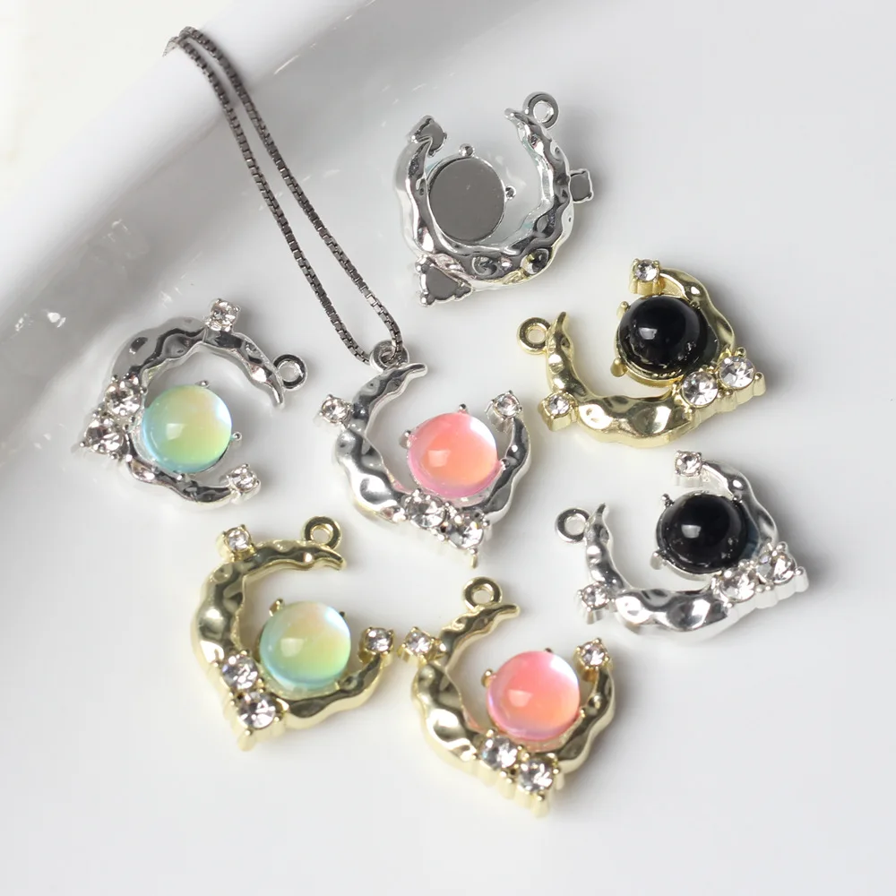 Elegant Zinc Alloy Resin Moon Charms Pendant for DIY Necklaces 10pcs/lot Jewelry Making  Bulk Items Wholesale