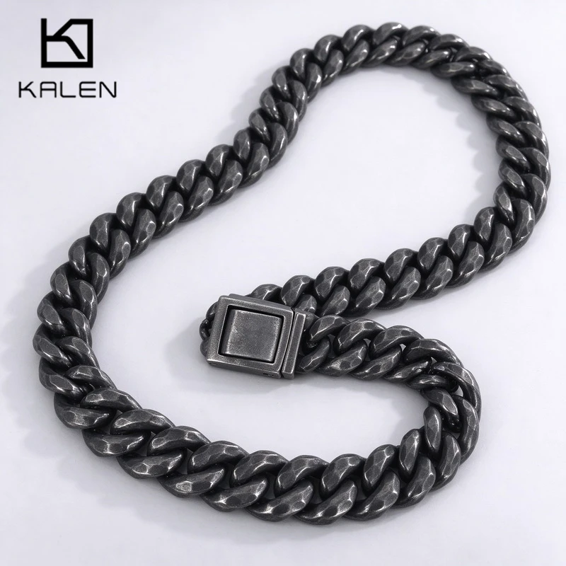 KALEN Vintage Stainless Steel Cuban Chain Men's Necklace Rock Street Trendy Chunky Jewelry Boiled Black Thick Accessories Gift
