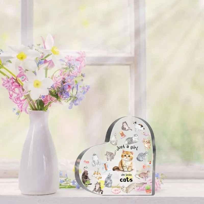 ديكور أكريليك لمحبي القطط - هدية مثالية للنساء/الفتيات، ديكور منزلي/مكتب متعدد الاستخدامات (أيام الميلاد/الأخوات/المعلمين) #5