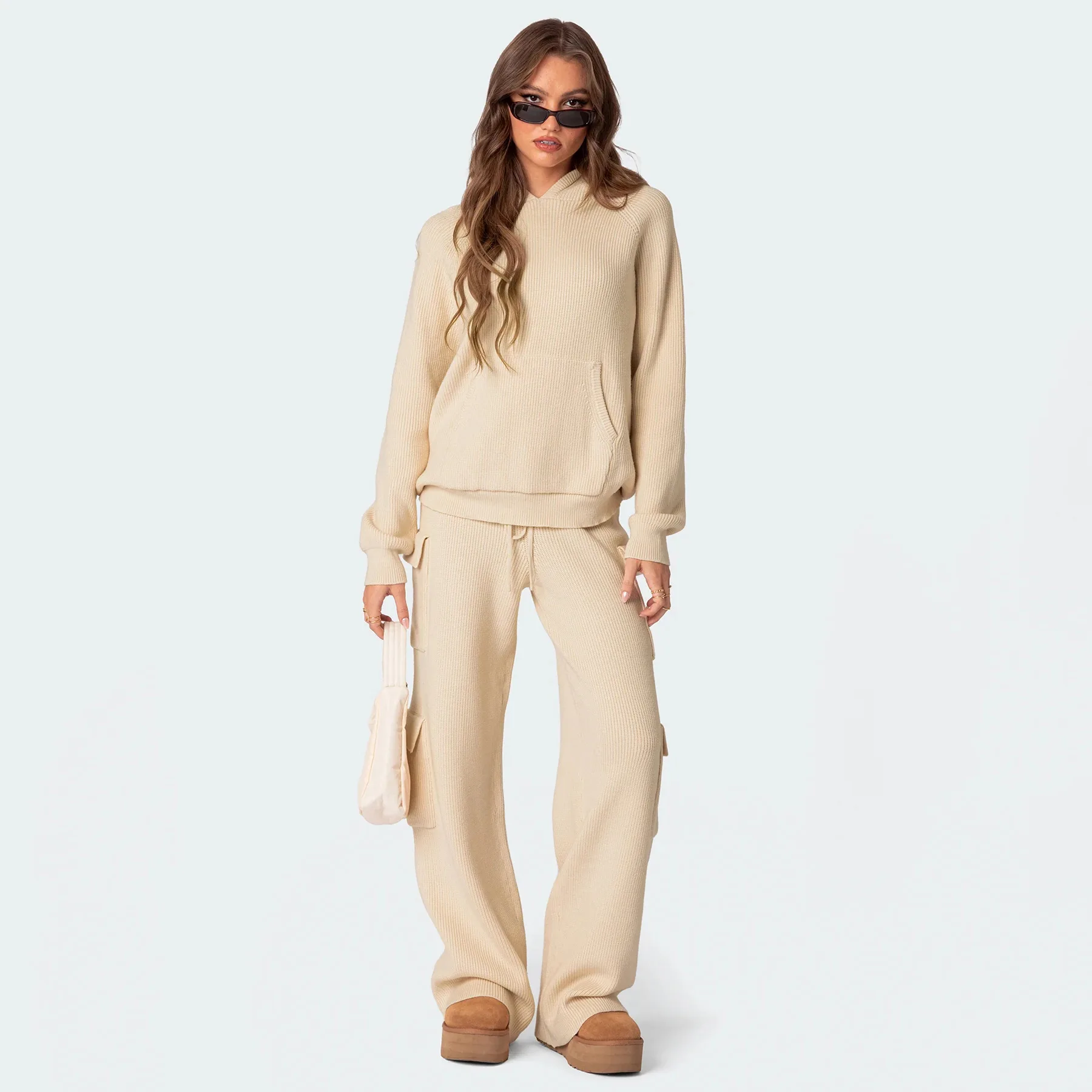 

2025 New Fashion Hooded Sweater + Wide Leg Pants Two-piece Sets Women Winter Casual Loose Top And Trousers Suit For Women