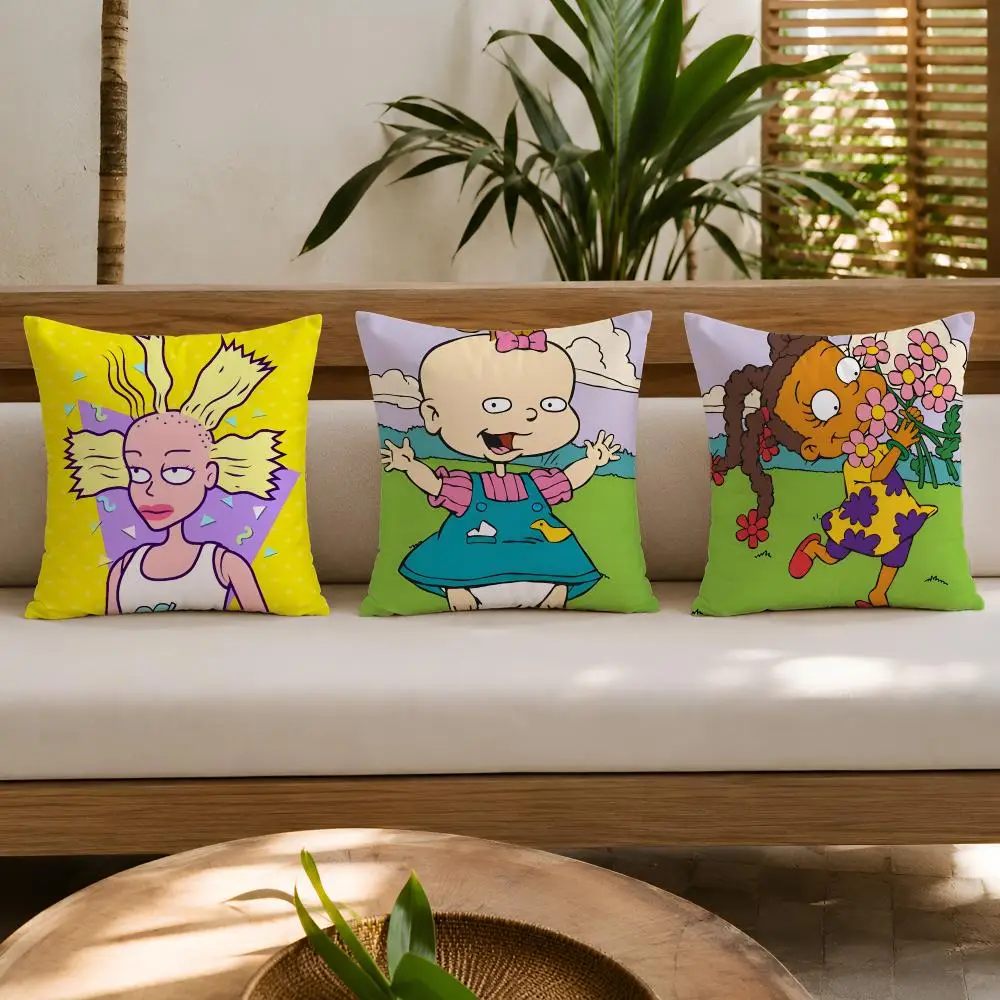 ANIME Cartoon R-Rugrats Cushion Cover Double-Sided Plush Sofa Cushion Covers Organic Breathable Invisible Zipper