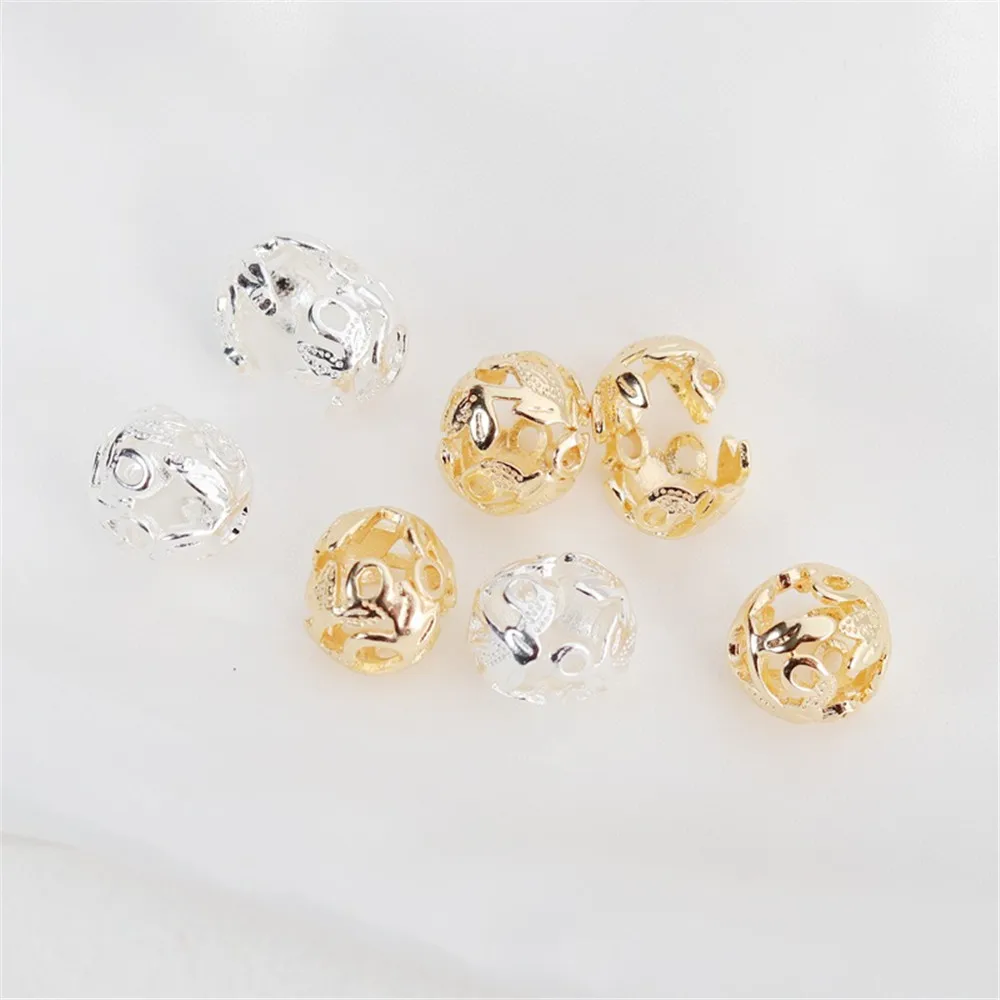 1PCS Flower Bud Ball Hollow-Out Bead, 14K Gold, DIY Accessories, Jewelry, Bracelet, Necklace, Loose, Can Break, 11mm