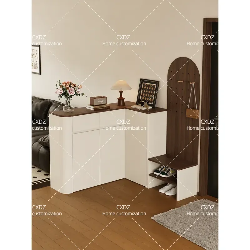 French medieval style door shoe cabinet, entrance cabinet, living room entry circular arc partition cabinet with shoe change