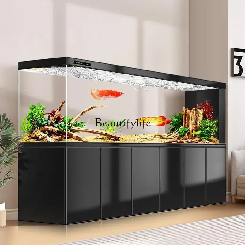 

FG17Living room large side overflow bottom filter aquarium original ecological landscaping arowana tank