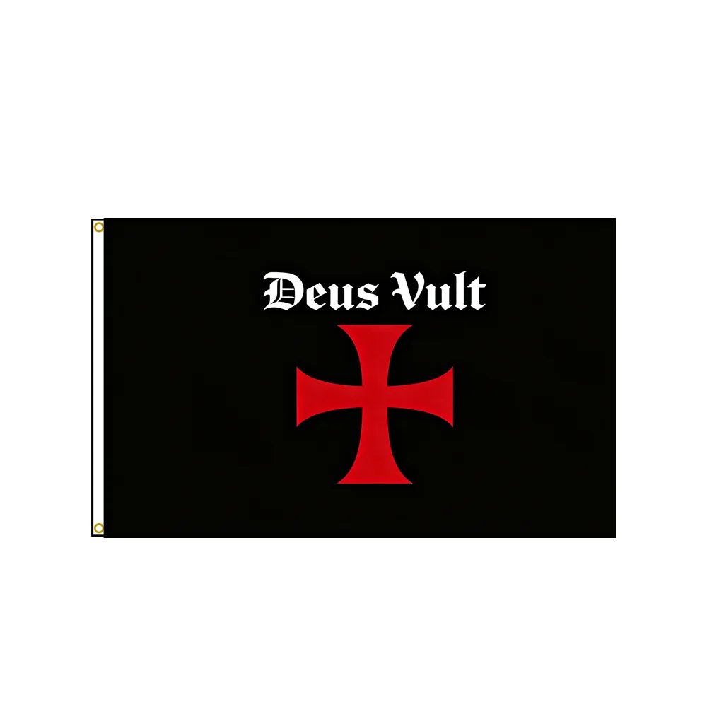 Deus Vult Flag Knights Templar Flag 2x3ft 3x5ft Polyester Crusader Banner for Outdoor Garden Wall Tactical Decor