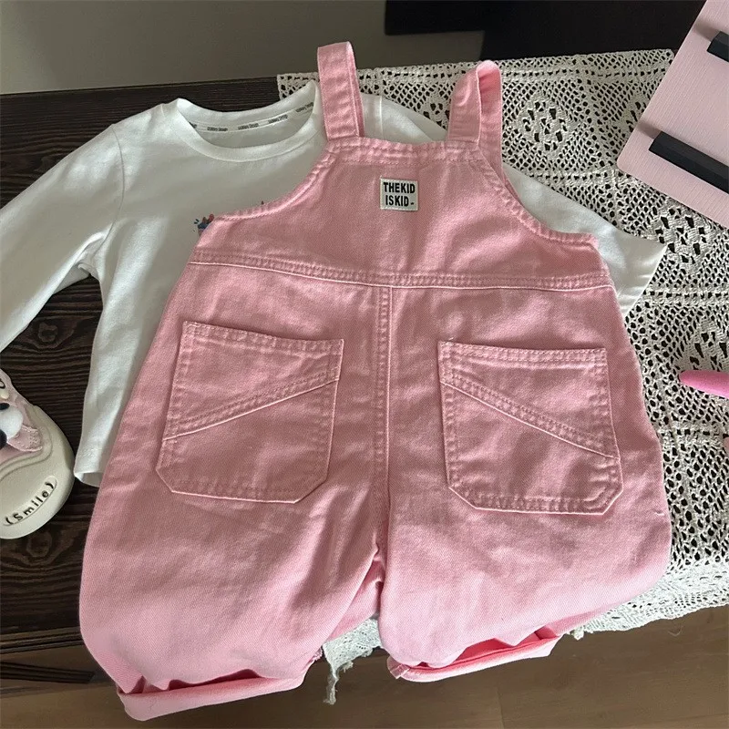 Children's Clothing2025New Spring Girls Pink Overalls Fashionable Loose Jumpsuit Pants+TT-shirt Two-Piece Set