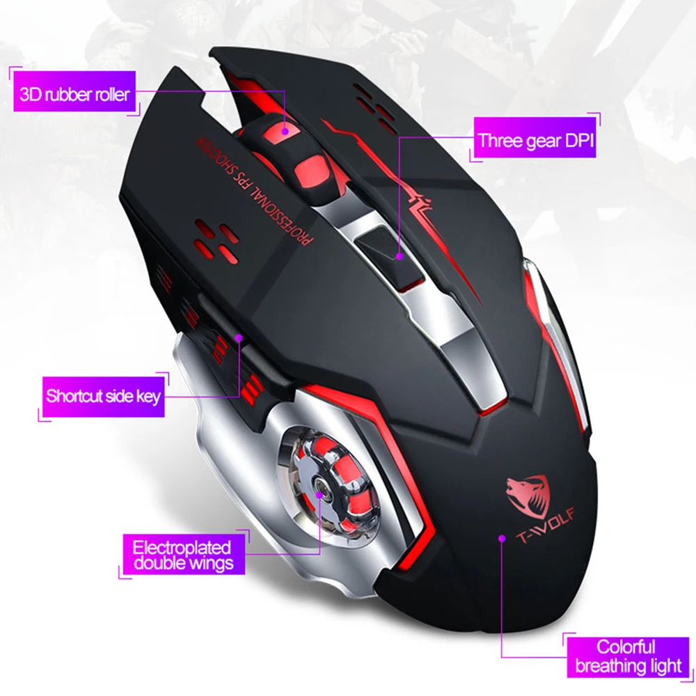 Wireless Mouse Optical Gaming Mouse Computer 2400DPI Professional Gamer Mouse LED Backlit Rechargeable Silent Mice For PC Laptop